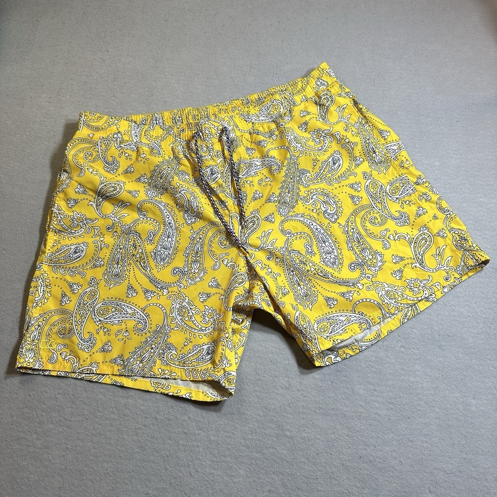 Cutter & Buck Swim Trunks Mens 2XB Big & Tall Jetty Paisley‎ Swim Short Yellow